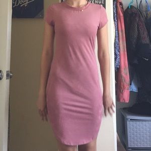 Body con pink suede dress